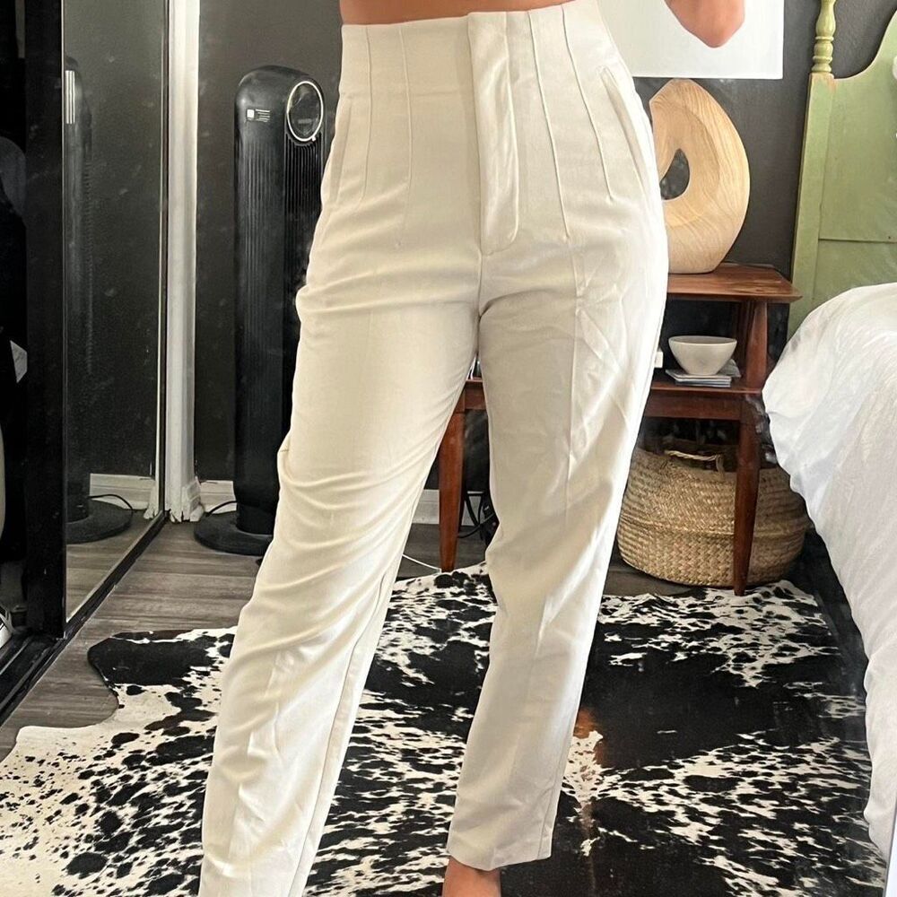 Zara Tailored High-Rise Slim Ankle Trousers in Cream– Women’s Small - Picture 3 of 12